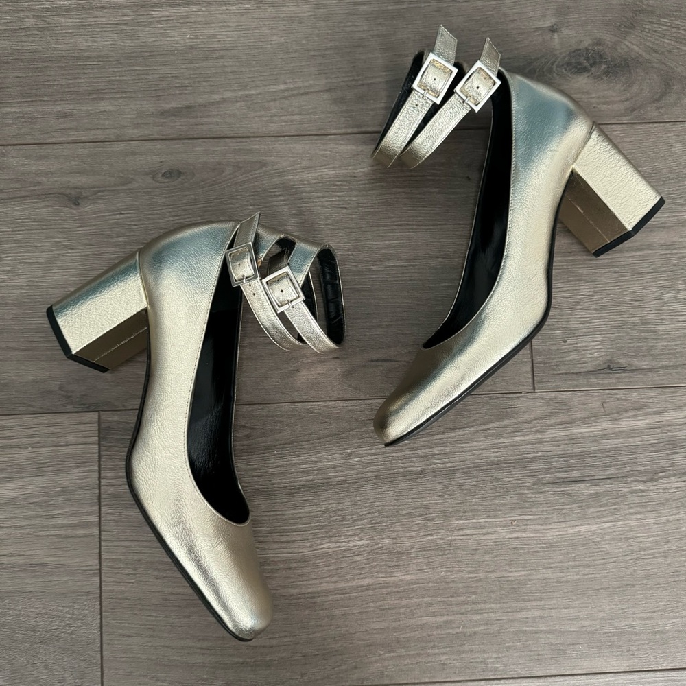 Saint Laurent Babies Double Ankle Strap Pump Metallic Gold